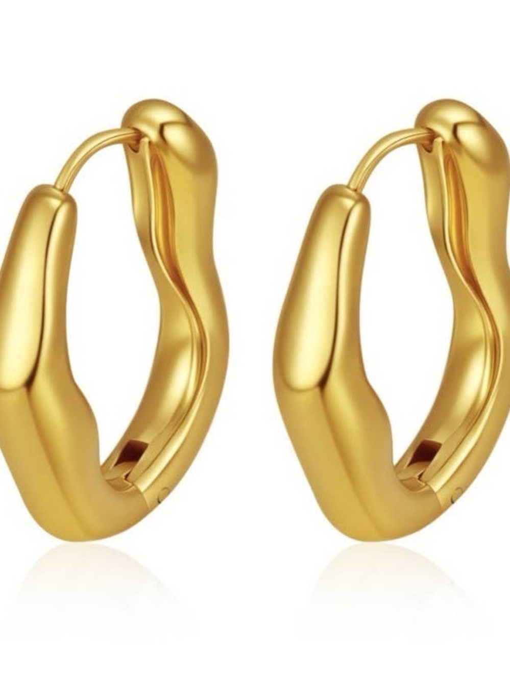 Water Proof Tarnish Free Gold Plated Sculpted Hoop Earrings - Women Jewelry